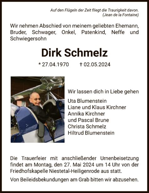 Traueranzeigen Von Dirk Schmelz Trauer Hna De