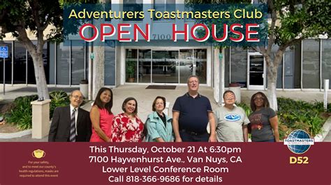 Open House Adventurers Toastmasters Toastmasters District 52