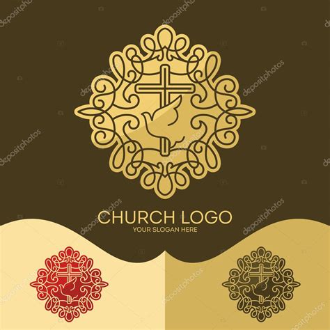 Church Logo Christian Symbols The Cross Of Jesus The Holy Spirit Dove Elegant Patterns