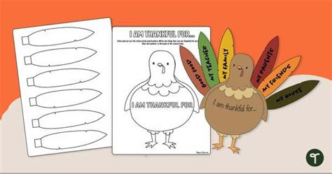 Thanksgiving Crafts I Am Thankful For Printable Teach Starter