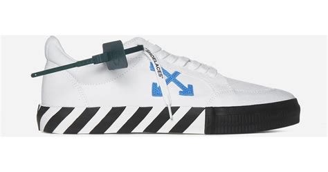 Off White C O Virgil Abloh Low Vulcanized Canvas Sneakers In White Blue