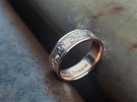 The Sawyer Mens Western Wedding Band Hand Engraved Cowboy Wedding Ring Cowboy Ring Rose