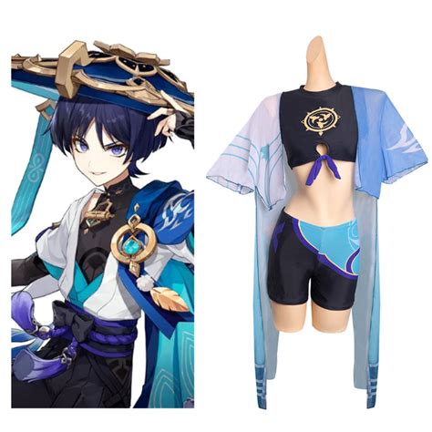 Genshin Impact Wanderer Cosplay Costume Swimwear Halloween Carnival Su