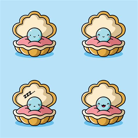 Vector Illustration Of Kawaii Sea Shell Emoji Vector Art At