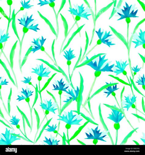 Floral Blue Cornflowers Seamless Pattern Watercolor Vector Stock Vector