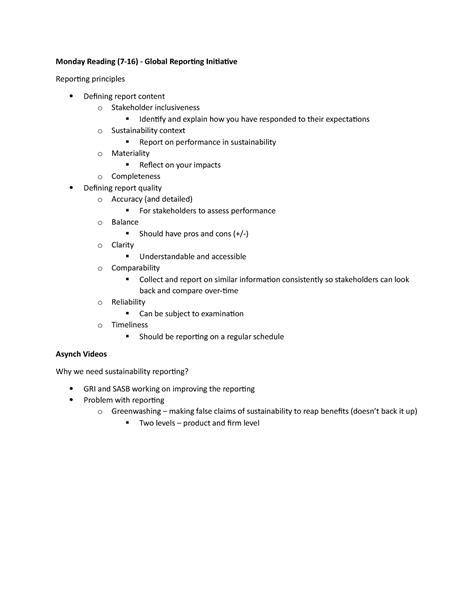 Week 8 Global Reporting Initiatives Monday Reading 7 16 Global