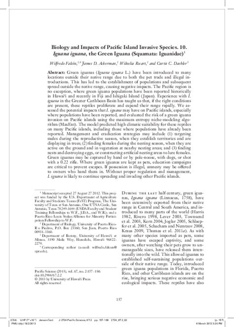 (PDF) Biology and impacts of Pacific island invasive species. 10. Iguana iguana, the Green ...