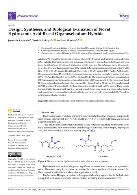 PDF Design Synthesis And Biological Evaluation Of Novel Hydroxamic