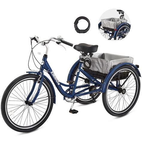 Viribus 24 Adult Tricycle 7 Speed Dual Chain Design Shock Absorbing Saddle Blue 61 Lb