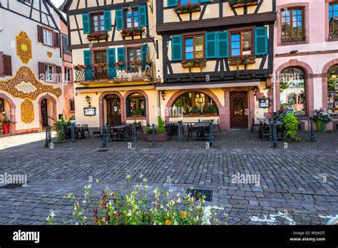 Colorful Half Timbered Houses In Kaysersberg Alsace Wine Route France