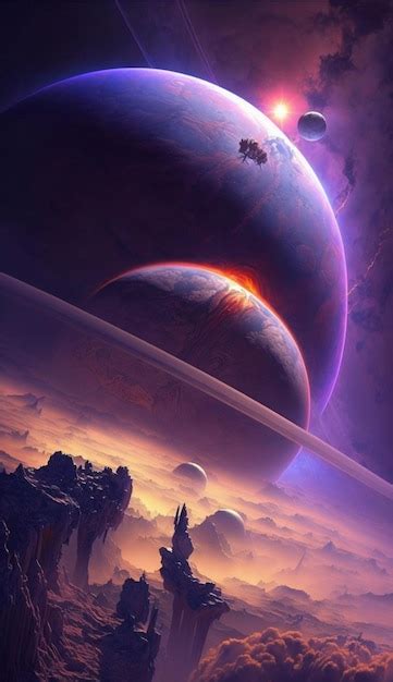 Premium AI Image | A space fantasy wallpaper with a planet and a spaceship