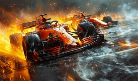 Premium Photo | A racing car is shown in a fiery scene with smoke and ...