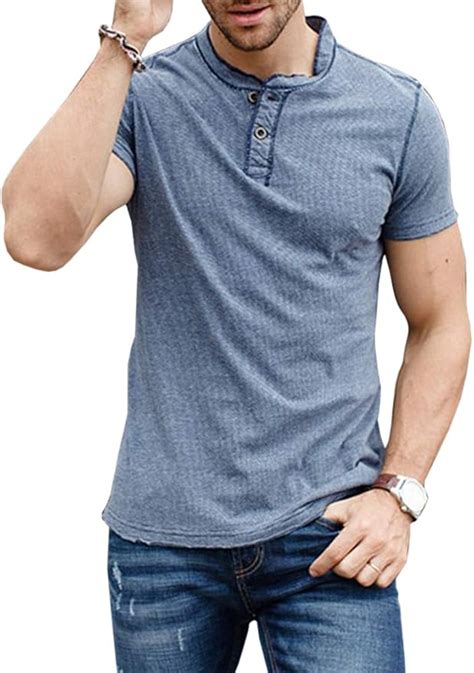 Enjoybuy Mens Henley Shirts Slim Fit Short Sleeve Casual Cotton T