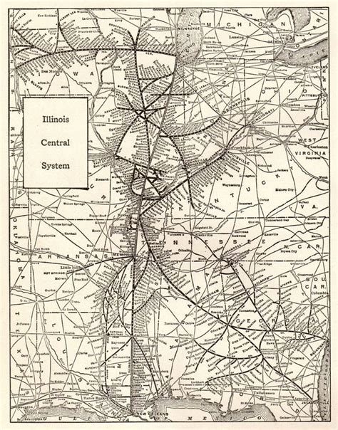 1927 Antique Illinois Central Railroad Map Vintage Railway Map 4647 Wall Maps Map Miniature Map