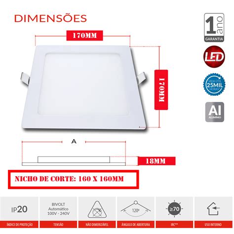 Painel Plafon Led Embutir 12w Quadrado Branco Frio Bivolt Avant