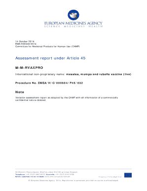 Fillable Online Ema Europa Assessment Report Under Article 45 Fax Email