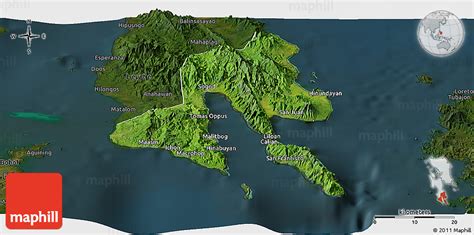 Satellite Panoramic Map Of Southern Leyte Darken