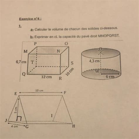 1 A Calculer Le Volume De Chacun Des Solides Ci Dessous B Nosdevoirsfr