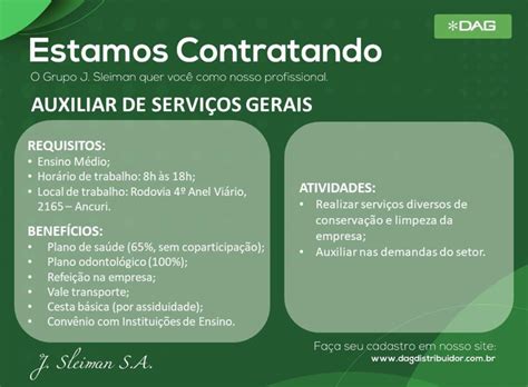 Vaga de emprego para Auxiliar de Serviços Gerais