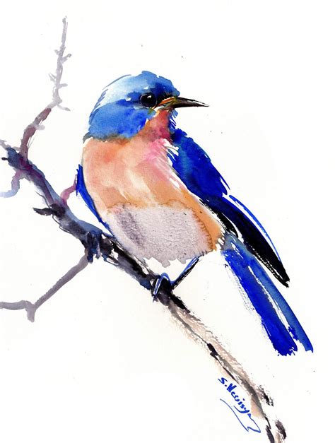 Bluebird Original Watercolor Painting Bird Art Bird Painting