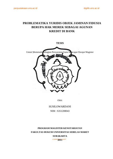 PDF PROBLEMATIKA YURIDIS OBJEK JAMINAN FIDUSIA BERUPA Bisa