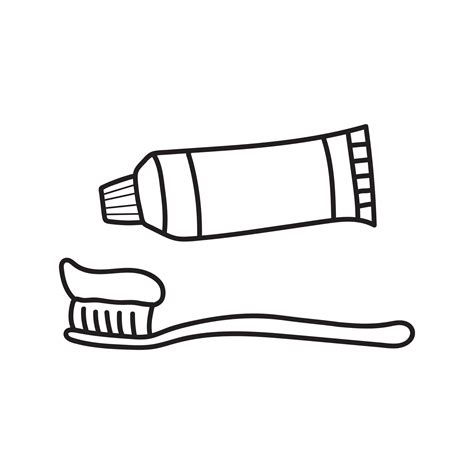 Hand drawn Kids drawing Cartoon Vector illustration toothbrush and toothpaste Isolated on White ...