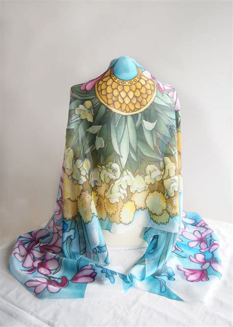 Big Silk Scarf Extra Long Scarf Handpainted Silk Scarves Etsy