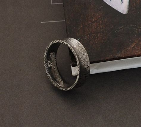 Genuine Stainless Damascus Steel Mens Concave Ring Pd12 Etsy