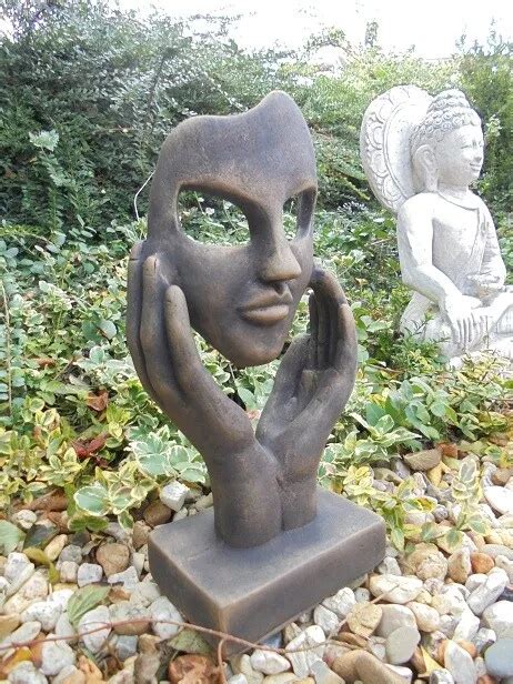 STEINFIGUR HÄNDE MIT Gesicht Gartenfigur Steinguss 37 cm Büste