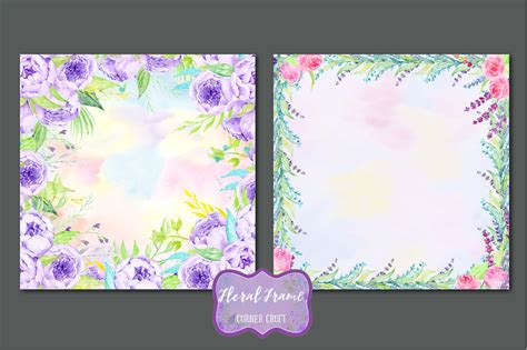 Watercolor Floral Frames 12x12 By Cornercroft Thehungryjpeg