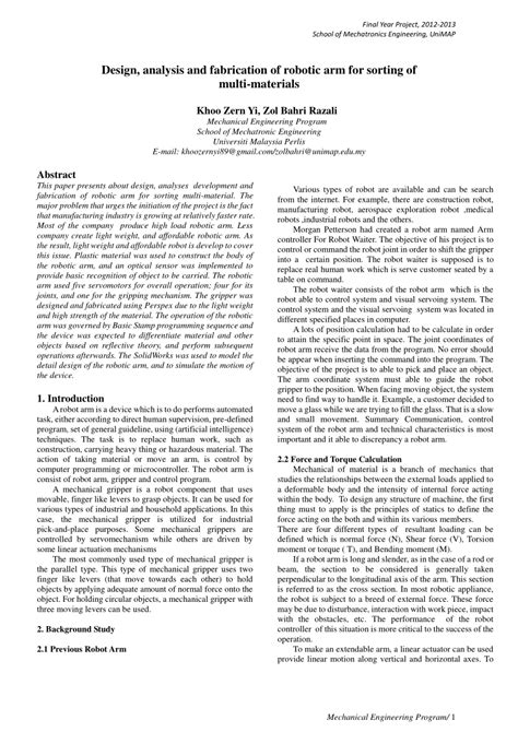 Pdf Design Analysis And Fabrication Of Robotic Arm For Sorting Of