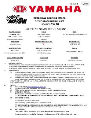 Fillable Online JUNIOR TRIALS MINICYCLE CLUB INC Motorcycling NSW Fax