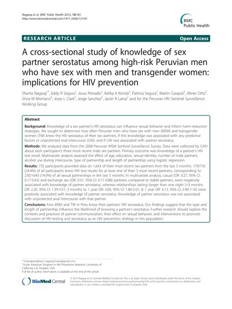 PDF A Cross Sectional Study Of Knowledge Of Sex Partner Serostatus