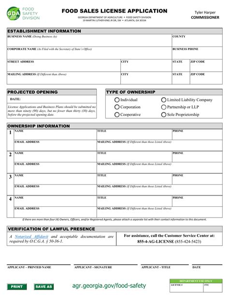 Georgia United States Food Sales License Application Fill Out Sign Online And Download Pdf