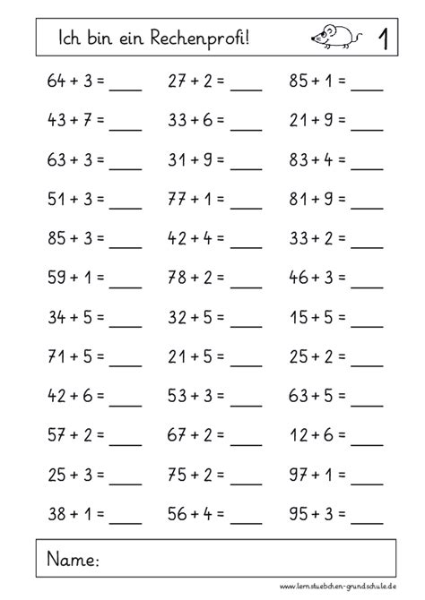 Lernstübchen Grundschule Math addition worksheets Free math