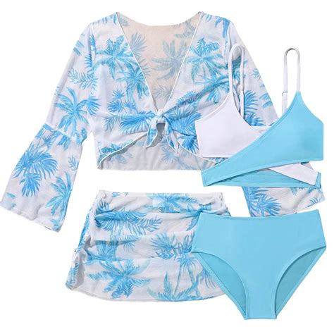 Zofedap Girls Swimsuit Piece Bathing Suit Ring Linked Bikini Set With Quick Dry Cover Up Girls