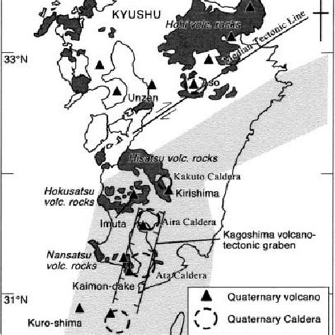 Map Of Kyushu Island Showing Distribution Of The Late Cenozoic