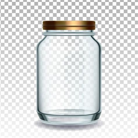 Jar Glass Closed Golden Cap Jam Vector Glossy Empty Bottle Storaging