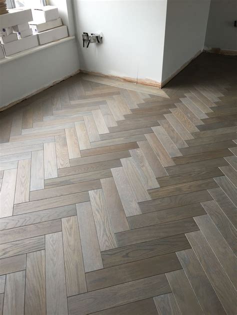 Smoked Oak Herringbone Wood Floor Design House Flooring Living Room