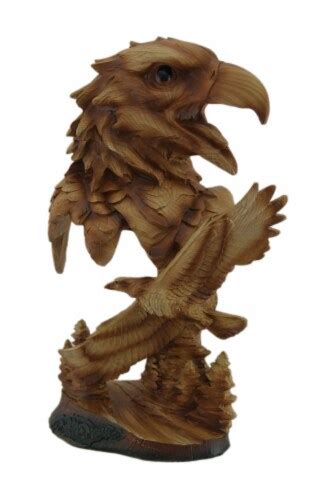 Carved Wood Look Bald Eagle Bust And Scene Tabletop Statue One Size