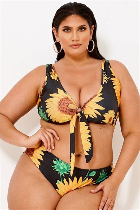 Curve Sunflower Tie Front Bikini Top Bikini Tops Bikinis Latecia Thomas