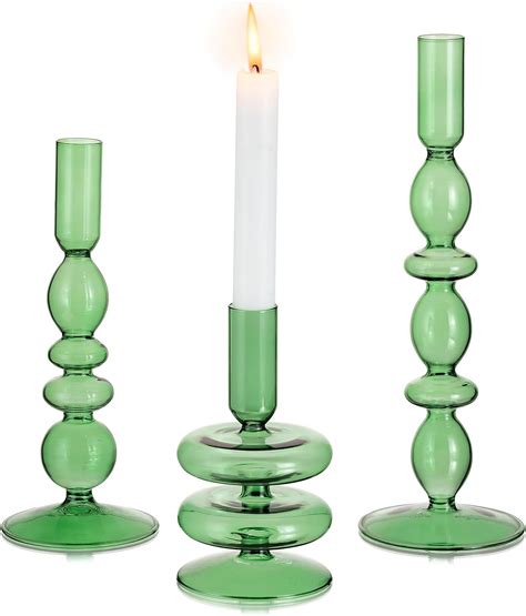 Amazon Glasseam Green Glass Candle Holders Tapered Candlestick