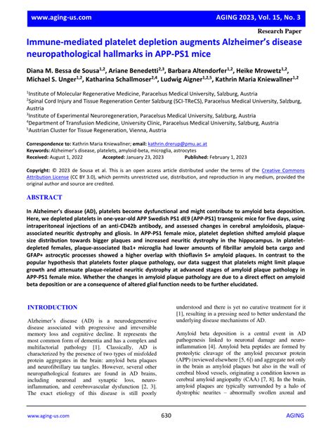 Pdf Immune Mediated Platelet Depletion Augments Alzheimers Disease