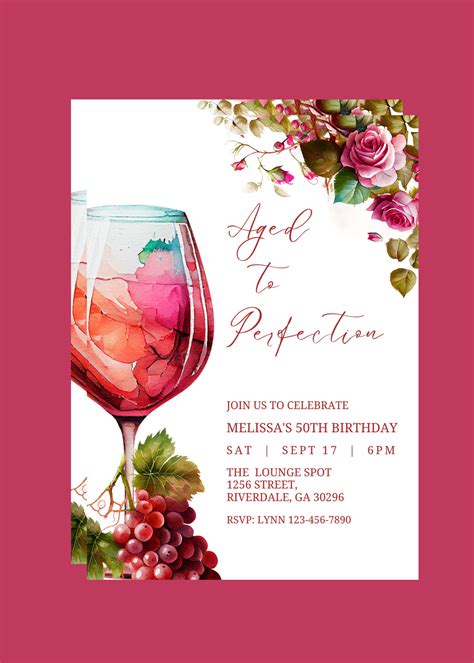 Editable Aged To Perfection Invitation Wine Birthday Invitation