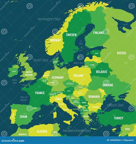 Europe Map Green Hue Colored On Dark Background High Detailed