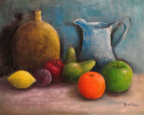 Still Life Jug Vase And Fruit Painting By Jim Romeo