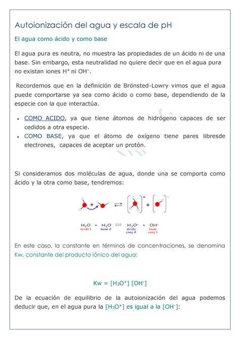 Autoionizacion Del Agua Autoionizaci N Del Agua Y Escala De Ph El