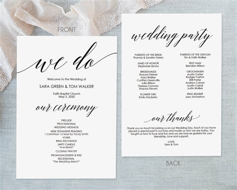 Printable Wedding Program Calligraphy style font Editable | Etsy