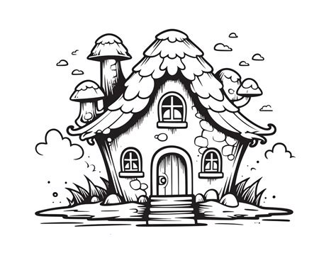 Enchanted Forest Fairy House Drawing - Coloring Page