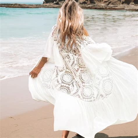 2020 New Sexy Beach Cover Up Swimsuit White Beach Lace Dress Women